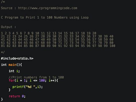 Print 1 to 100 Numbers in C Programming .